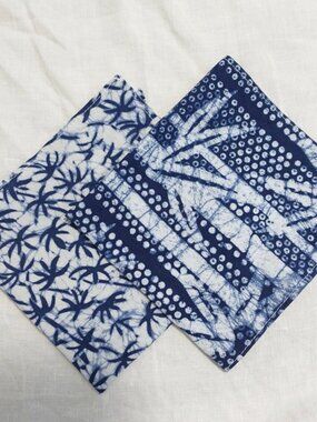 Handmade Shibori Batik Indigo Cotton Handkerchief Set of 2 Hand Dyed Reusable